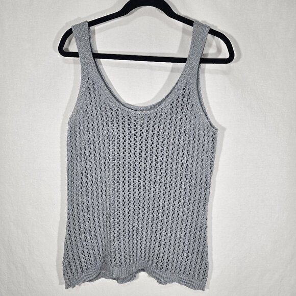 Toad&Co Tops - TOAD&CO Gray Recycled Denim Stretchy Crochet Semi-Sheer Tank Top Women's Size M.